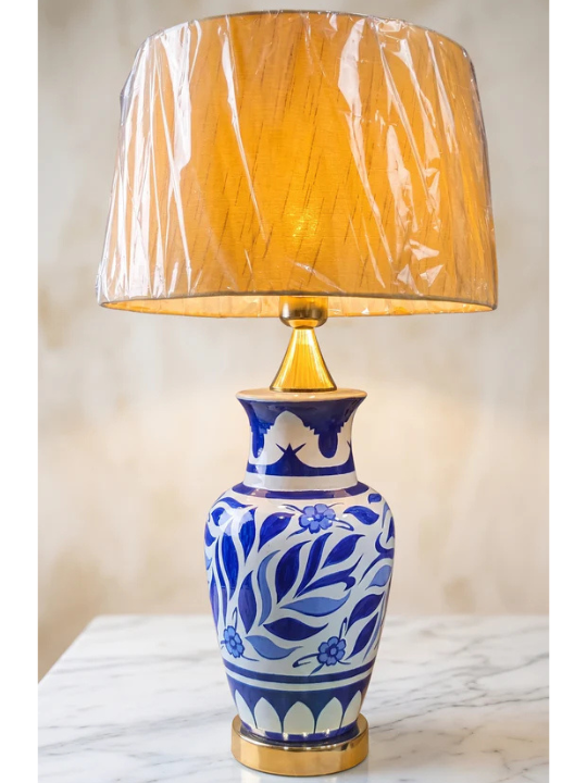 Azure Floral Hand-Painted Ceramic Lamp (Pair)